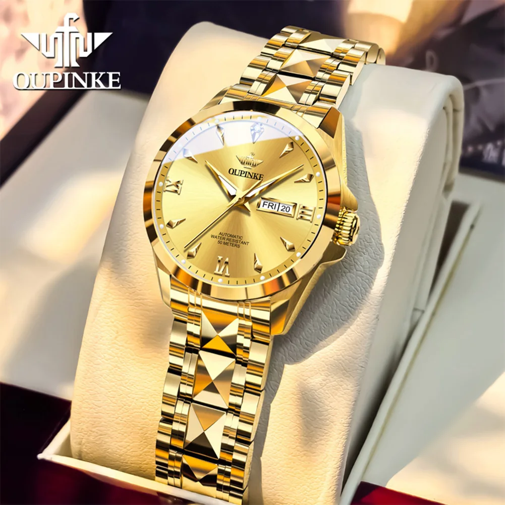 OUPINKE 3306 Ladies Watch Luxury Elegant Automatic Mechanical Watch Tungsten Steel 50M Waterproof Day Date Watch For Women Set