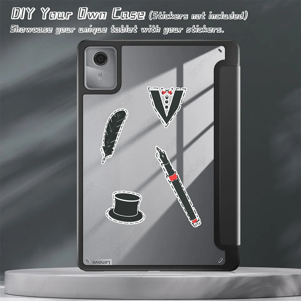 حافظة لجهاز لينوفو تاب M11 مقاس 11 بوصة 2024 مع حامل قلم، غطاء خلفي صلب شفاف من البولي كربونات، حافظة ثلاثية الطي للاستيقاظ التلقائي/النوم