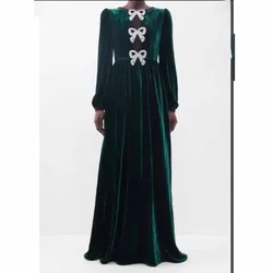 KSDN Green Prom Dress  Women Luxury Gown Long Sleeve Floor Length Bow O-Neck Elegant Evening Gown Straight Tailor-Made 2024