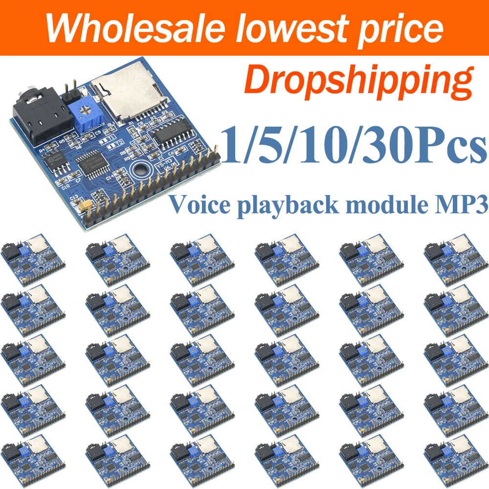 1/5/10/30Pcs M3 MP3 Voice Playback Module Trigger One Time One Broadcast TF Card Insert DIY Announcement Player Audio Module MCU