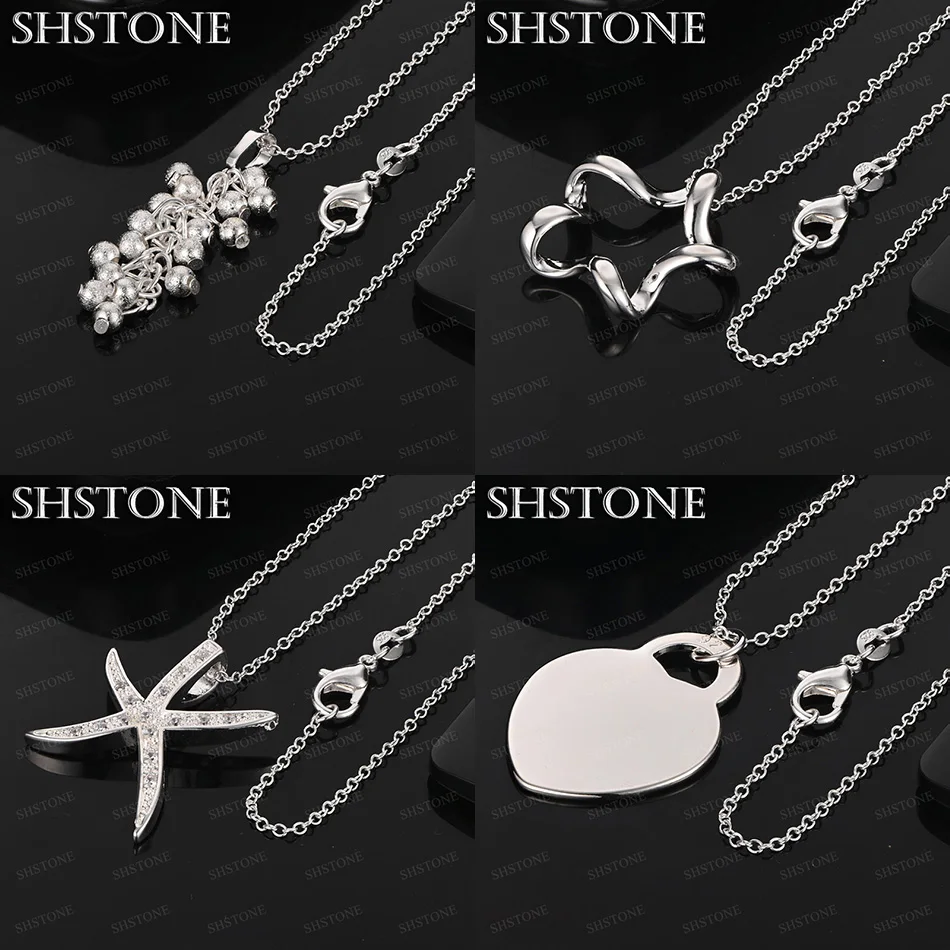 

Hot 925 Sterling Silver Heart Twisted Star Starfish Grape Bead Pendant Necklace Women Engagement Party Classic New Jewelry