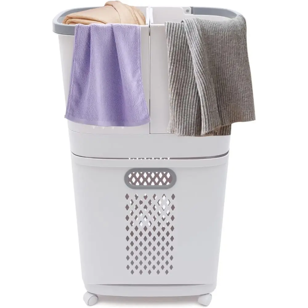 

Dual-Tier Plastic Laundry Sorter with Wheels for Home, Bathroom, and Kitchen Storage