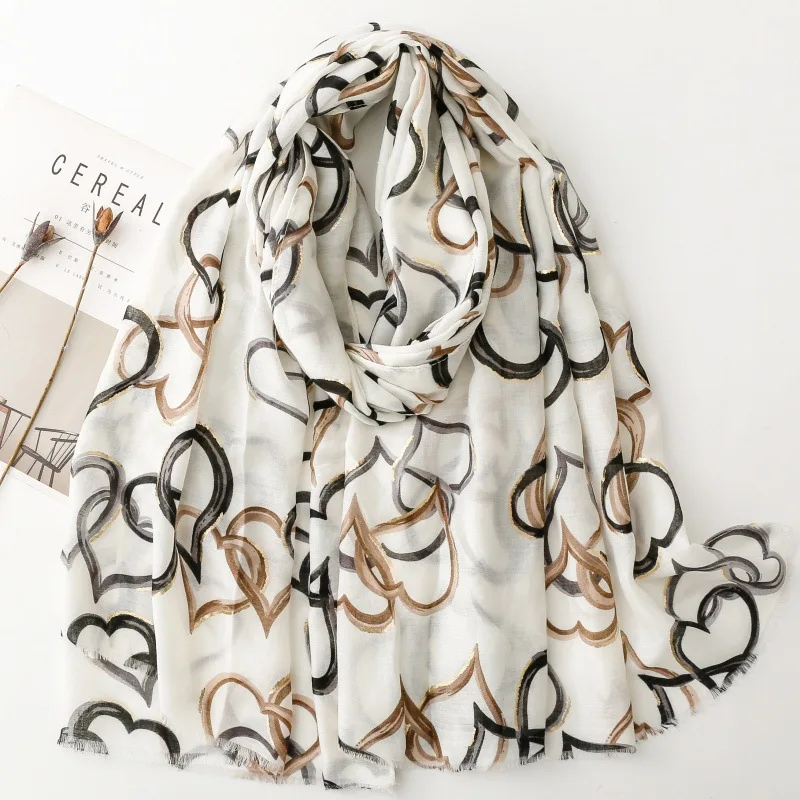 

Luxury Heart Designer Women Scarf Summer Beach Shawl Cotton Linen Feeling Tassel Pashmina Muslim Hijab Wrap Lady Viscose Scarf