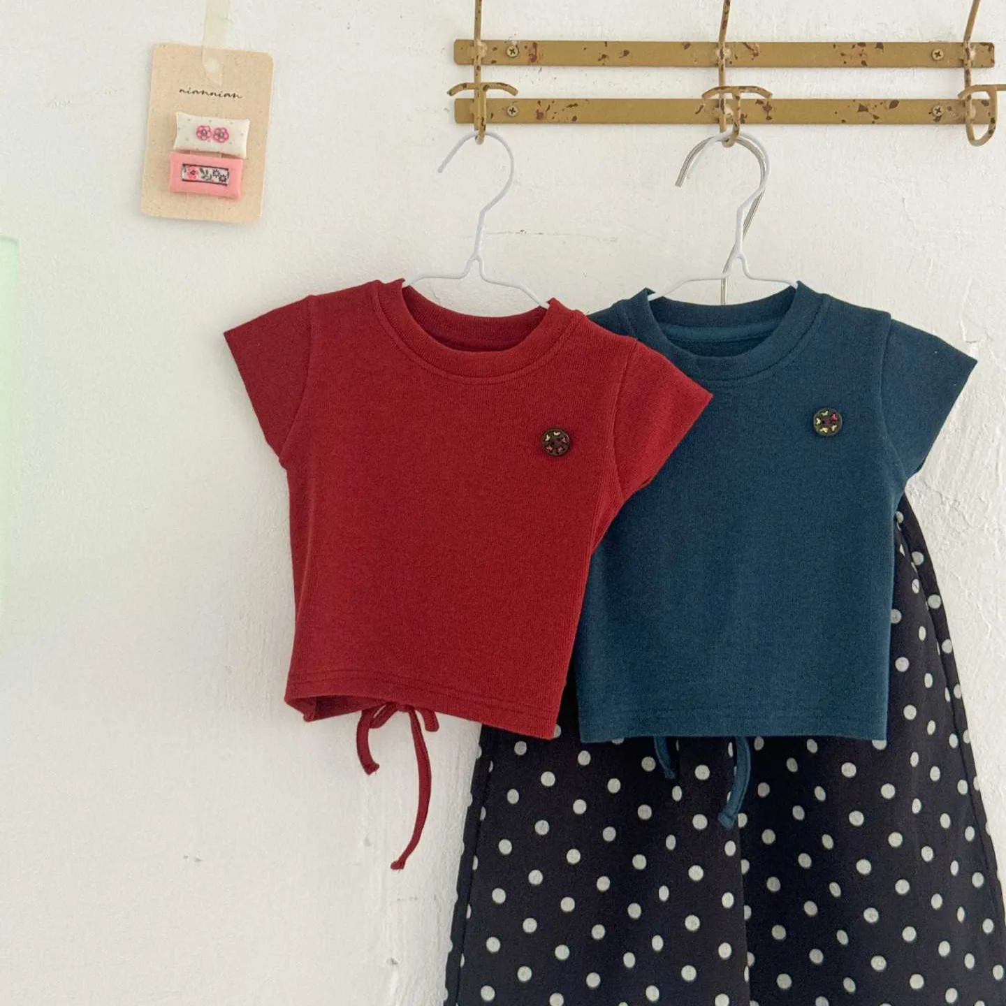 Girls Clothing 2026 Summer New Versatile Casual Fashionable Stylish Girls Drawstring Small Button Short Sleeve T-Shirt