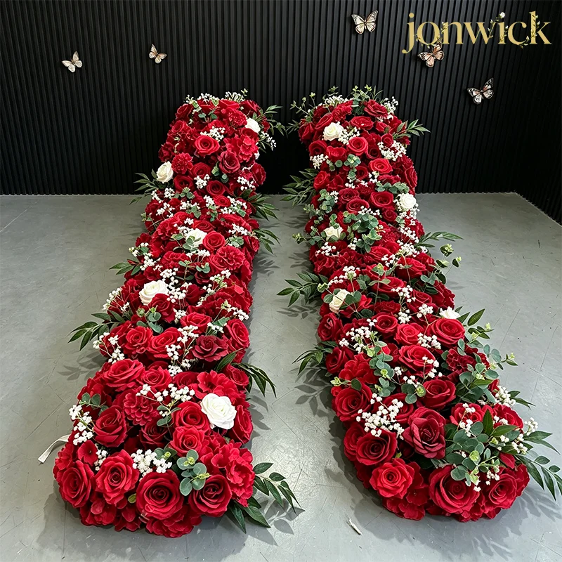 Hochzeits-Hintergrund, Tischläufer, Boden-Blumenbogen, lange Blumenreihe, Bogen-Dekoration, hängende Blumenreihe, Bankett-Blumenstreifen 200CM 100CM – Detail 1