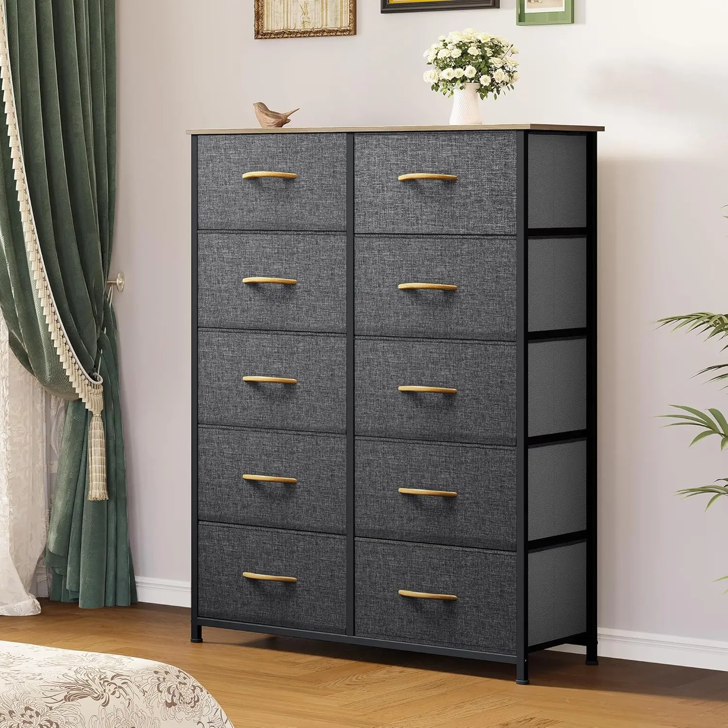 10 Drawers Dresser - Fabric Storage Tower Organizer Unit for Bedroom, Living Room, Hallway, Closets - Sturdy Steel Fram