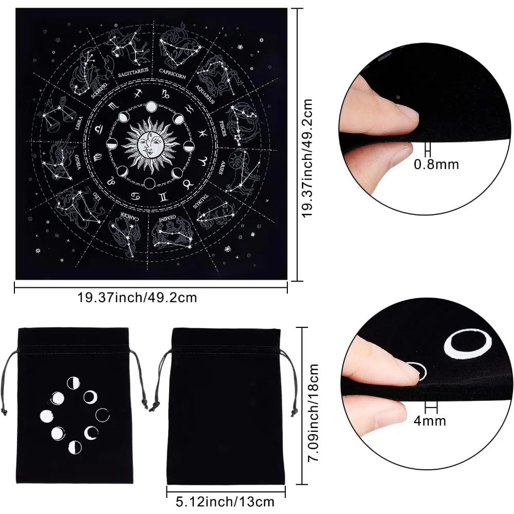 Altar Cloth Moon Phases Sun Celestial Constellation Tarot Deck Spiritual Tapestry Tablecloth Sacred Cloth Astrology with Tarot