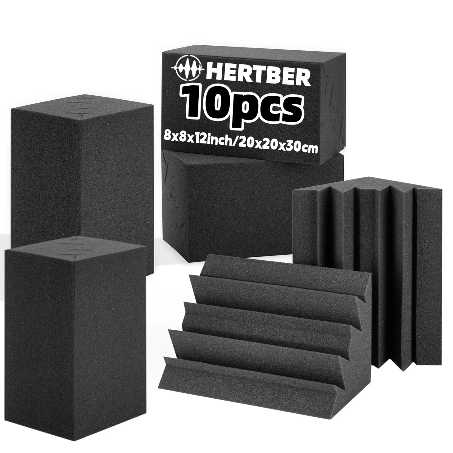 10 Stück Schwarze Bassfalle Akustikschaum 20x20x30cm Eckplatte zur Schallabsorption für Aufnahmestudios, Gitarren und Klavierzimmer