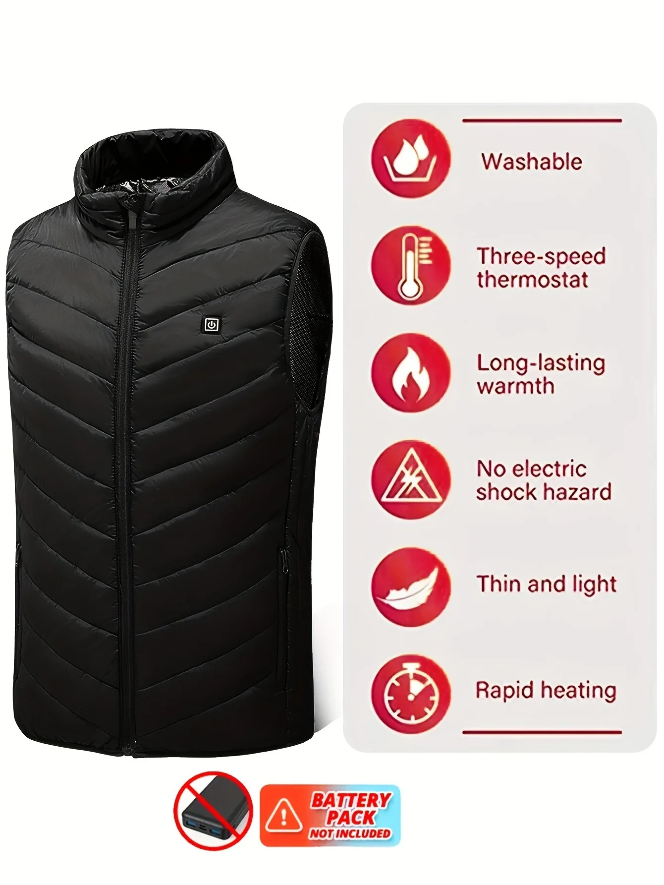 Men\'s 9 Heating Areas Smart Electric Heated Vest, Washable Rechargeable With Dual Controls, 3 Heat Levels, Outdoor Vest For Wint