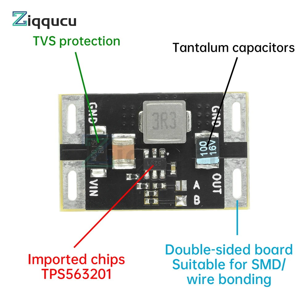 

TPS563201 DC-DC Buck Converter Module 5-16V to 3.3V/5V 3A - Step-Down Power Supply with TVS Protection