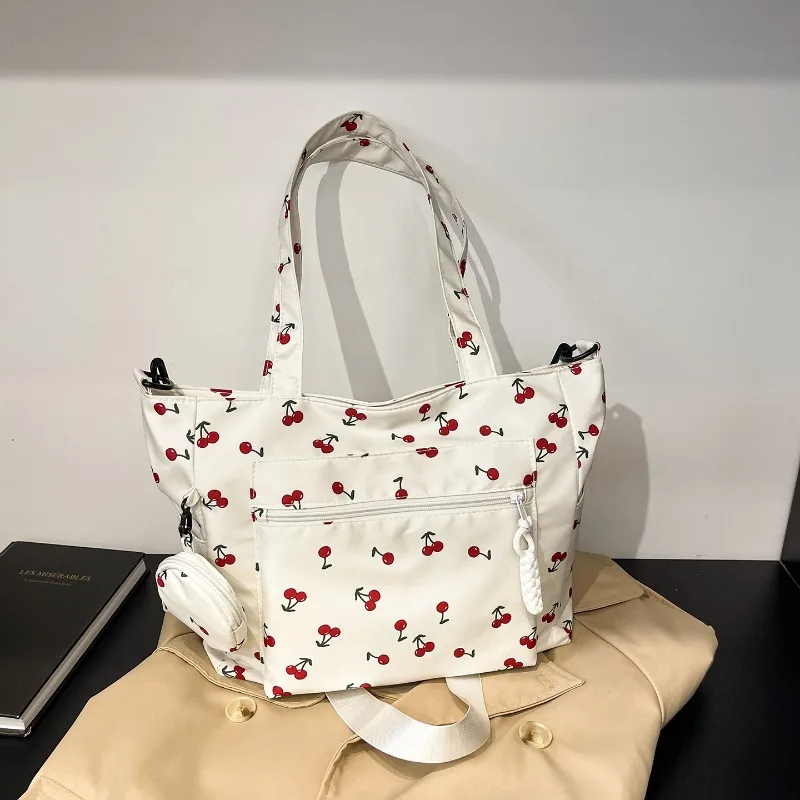 

2025 Fashion New Fruits Large Capacity Nylon Interior Zipper Pocket Shoulder Bags for Women High Quality Personality Tote Bags