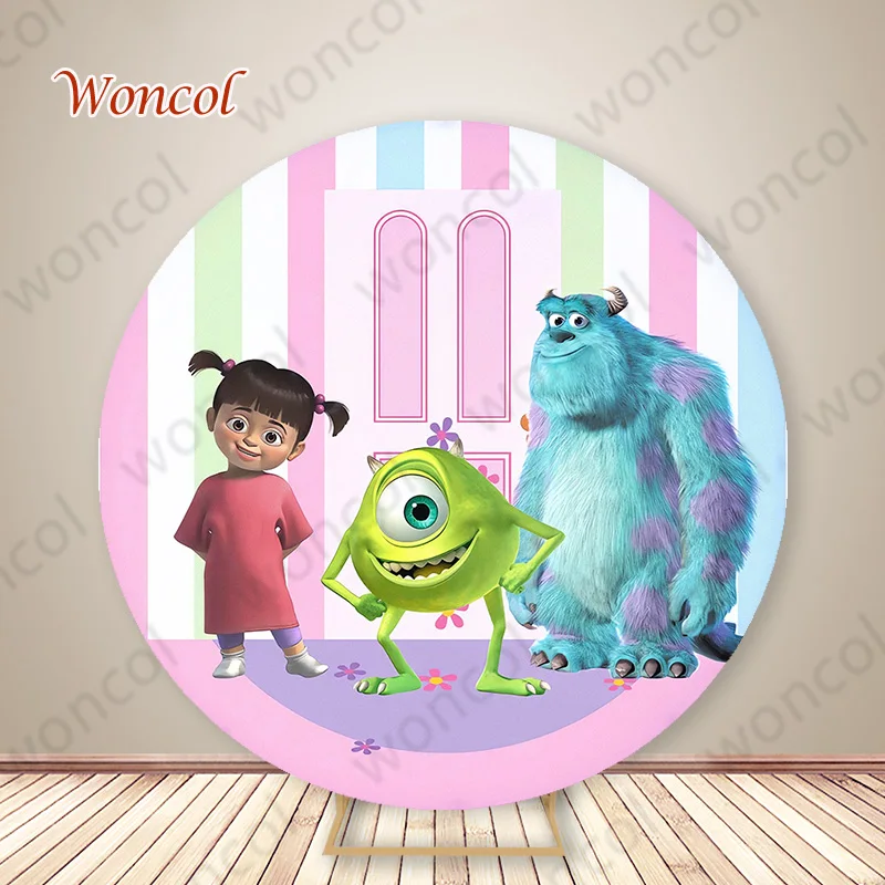 Monsters, Inc. Boo Door خلفية مستديرة للفتيات خلفية عيد ميلاد Monsters، Inc. مايك Wazowski James P. Sullivan Boo غطاء اسطوانة