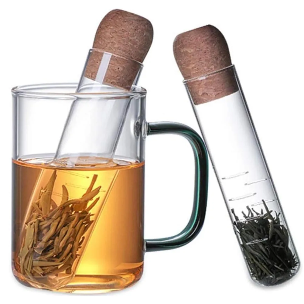1Pcs Portable Glass Transparent Tea Infuser Kitchen Accessory Reusable Test-tube Style Tea Infuser For Home And Office Tea