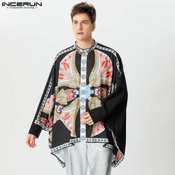 Fashion Casual Style Tops Men's Floral Print Batwing Sleeve Shirt Handsome Male Personality Loose Long Sleeved Blouse S-5XL 2024