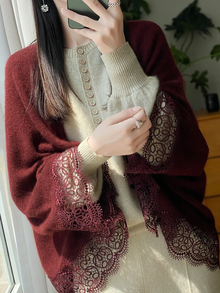 2024 Spring Autumn New Chic Shawl Women Cardigan Grace Soft 100% Merino Wool Knitted Sweater Korean Style Shawls Fanshion Tops