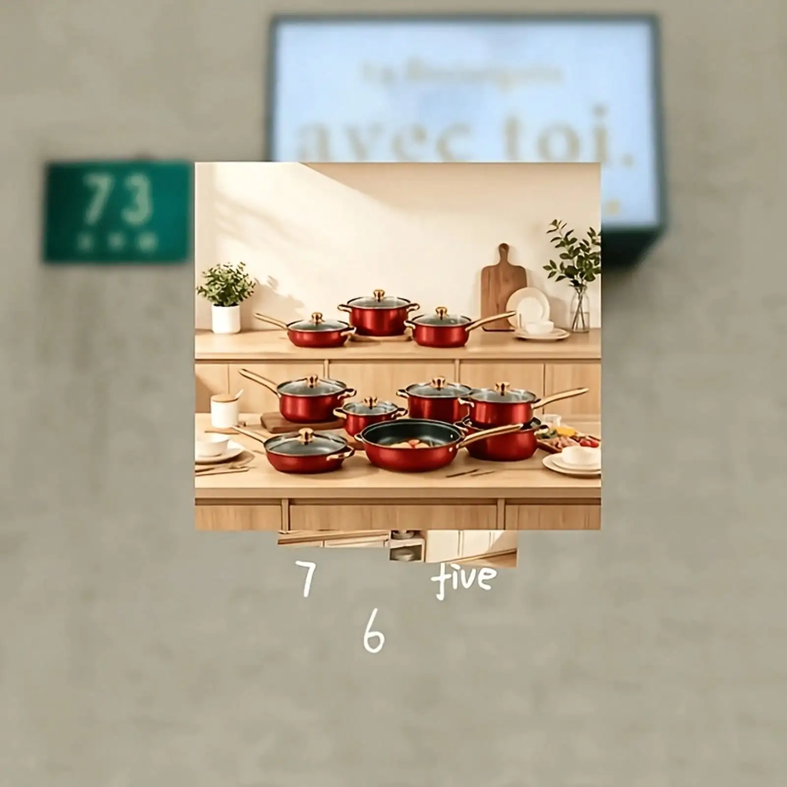 18pcs Red Kitchen Cookware Combination For Family Use, Elegant Gentle Style With Full Premium Sense, Humanized Design Fits Daily Cooking Habits, All-In-One Cooking Pot Set