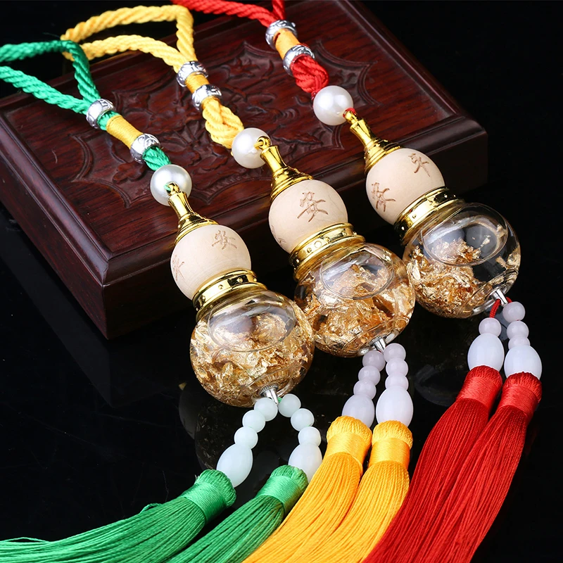 1pcs Glass Bottle With Gold Foil Bottom Double Spike Gourd Car Interior Jewelry Pendant Decoration Accessories