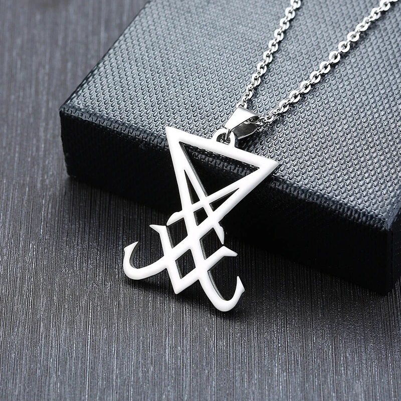 silver color Sigil Of Lucifer Pendant Stainless Steel Men Necklace Emblem Amulet Jewelry