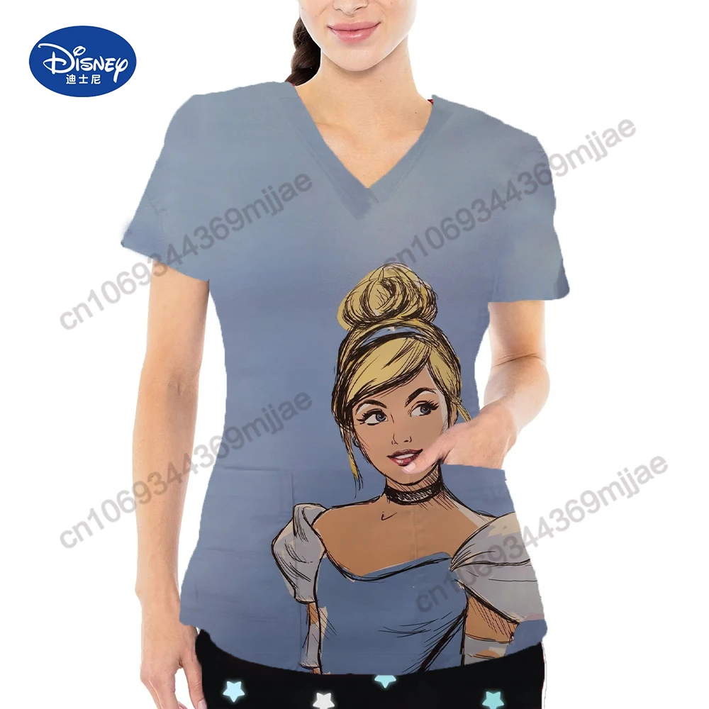 Disney-camiseta feminina de bolso com decote em v, camiseta gráfica feminina, camiseta estética, estilo Y2K, roupas japonesas, Yk2