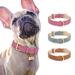 Collier de chien en cuir Sude réglable, colliers pour animaux de compagnie, cuir souple, collier rembourré, petit, moyen, grand chien, Pitbull, rose