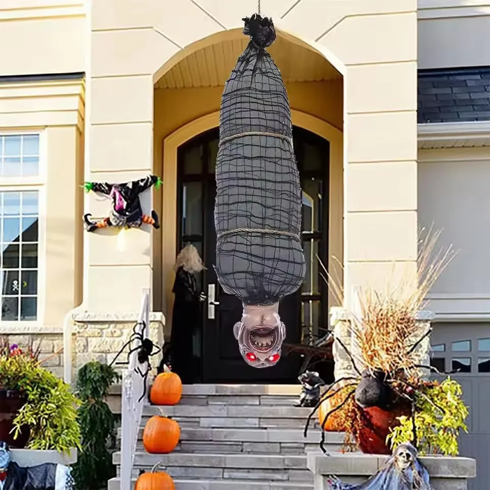 2.46 Ft Halloween Hanging Animated Corpse With LED Light Up Eyes Talking & Shaking Scary Ghost Sound Effect For Halloween Decor - Image 3