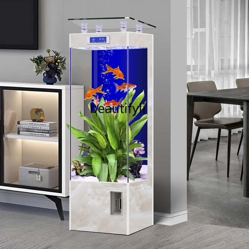 Square Vertical Fish Tank Living Room Floor-to-Wall Ecological Fish Globe Loop Filter No Change Aquarium