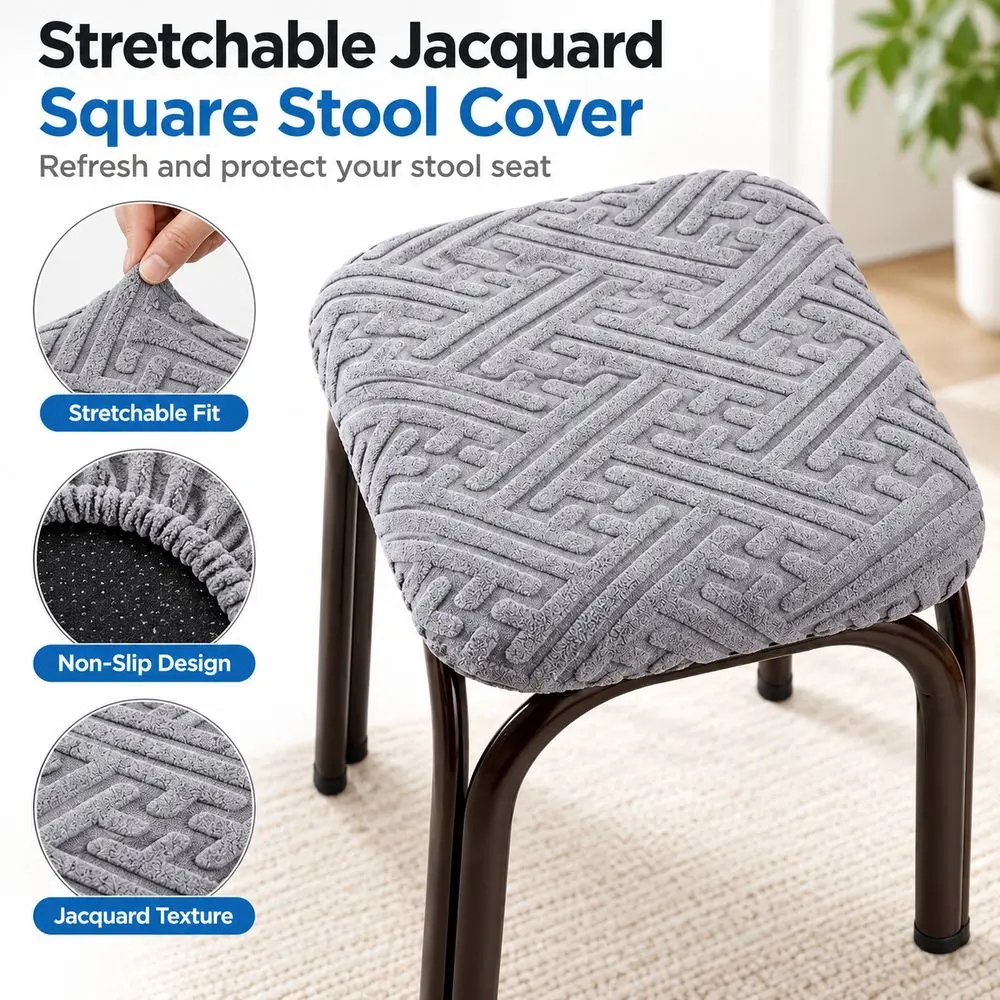 New Jacquard Square Stool Cover Non-Slip Elastic Edge Seat Cover Stretchable Washable Bar Stool Cover Home Furniture Protection