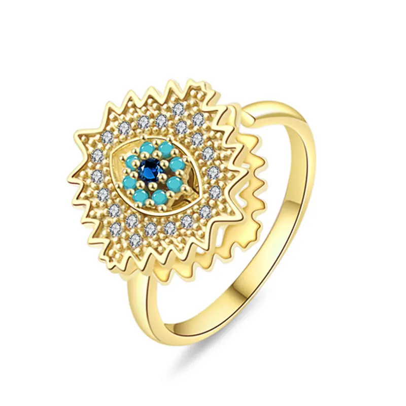 925 Sterling Silver Jewelry 18K Gold Plated Crystal Eye Spinner Finger Rings for Women Wedding Party Jewelry Christmas Gift