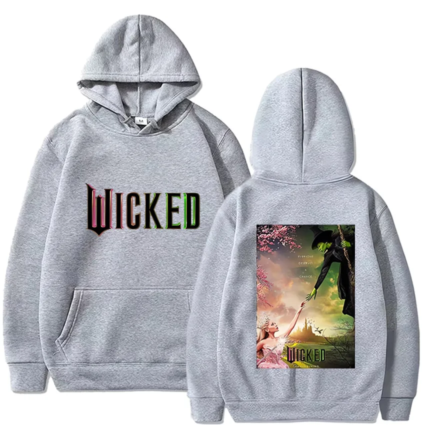 سترة بغطاء للرأس من فيلم Theicked Film Elphaba Glinda التأثيرية بطباعة جرافيك للكبار للجنسين بأكمام طويلة ملابس حفلات الهالوين