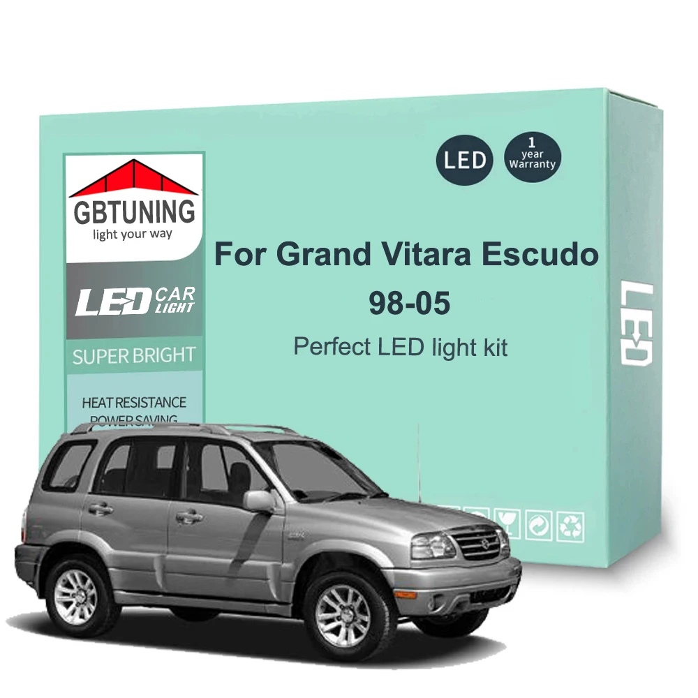 12 sztuk akcesoriów samochodowych do Suzuki Grand Vitara Escudo 1998-2003 2004 2005 Zestaw żarówek LED do oświetlenia wnętrza Canbus Dome License Plate