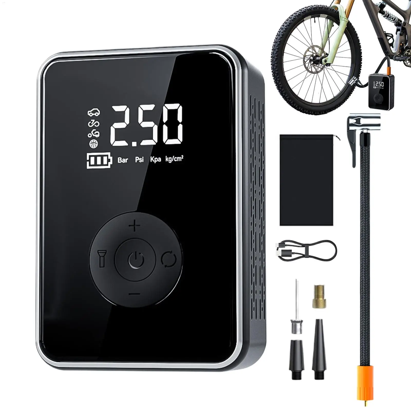 

Car Tire Air Pump Portable Cordless Digital Inflator With Light Rechargeable Electric Air Pump With Auto Shut-Off For Automotive