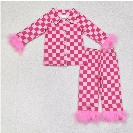 Baby Girl Christmas Pajamas Set Fur Long Sleeves Bows Gingerbread Shirt Pants Sleepwear Children Toddler Winter Outfit