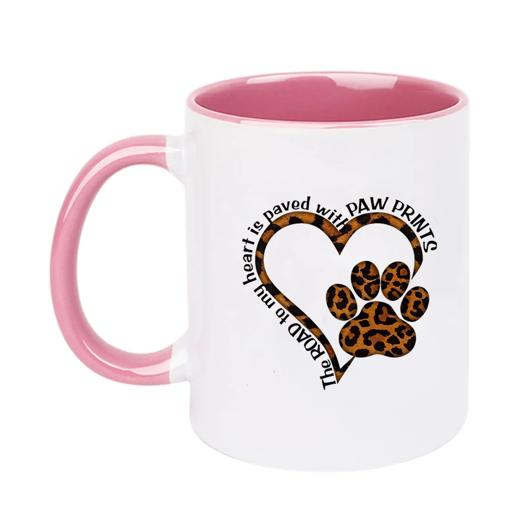 11oz Leopard Print Heart and Paw Print Ceramic Coffee Mug Tableware for Valentine's Day Birthday Home Use Holiday Present Christ