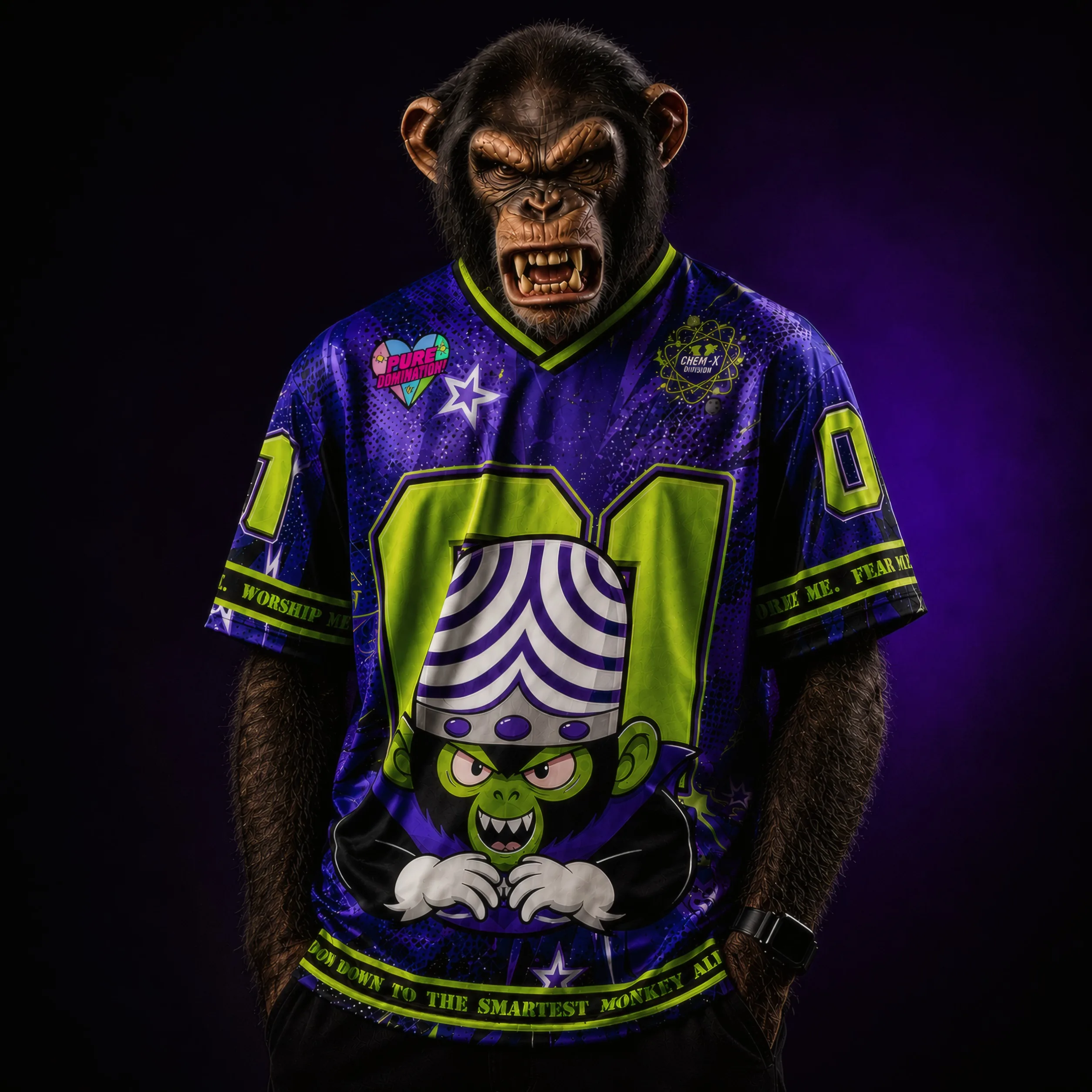 Street Style Evil Monkey Avatar Digital Print V-neck Mesh Jersey for Men and Women Oversized Retro Cartoon Trendy T-shirt