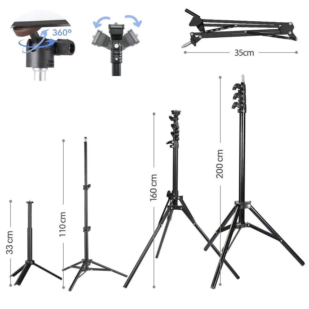 LED Fill Lighting Photography Light Kit with Tripod Stand Desk Arm for Video Recording Makeup Selfie Live Streaming Photo Studio