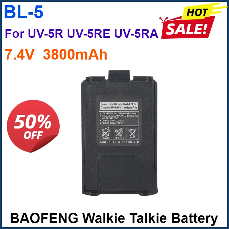 7.4V 3800mAh Baofeng UV-5R Battery TYPEC Enlarge USB Replacement Battery BF-F8HP Radio BL-5/BL-5L UV-5RA GT-5R UV-5X3 UV 5R