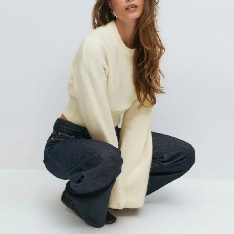 بلوفر أنيق محبوك سترة بلون بسيط متعدد الاستخدامات الاتجاه الكلاسيكي النساء بلايز أنيقة عادية ركاب الخريف سيدة الملابس #1