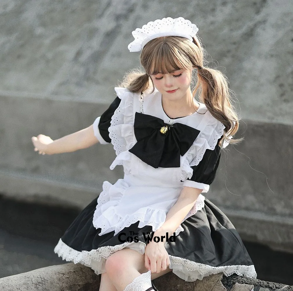 S-5XL japoński czarny biały pokojówka pokojówka restauracja fartuch sukienka, mundurek stroje Anime przebranie na karnawał