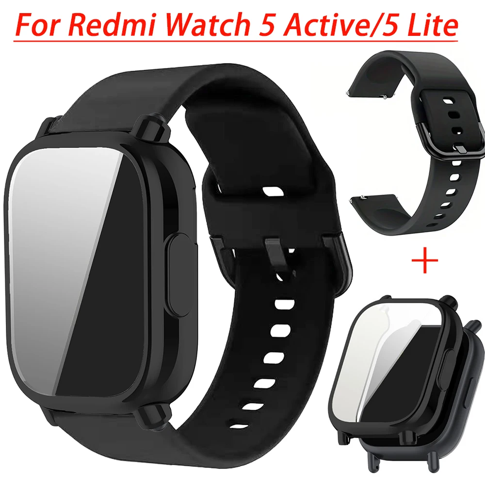 Schutzhülle + Silikonarmband für Xiaomi Redmi Watch 5 Active/5 Lite, vollständiger Bildschirm, TPU-Softshell und atmungsaktive Sportbänder