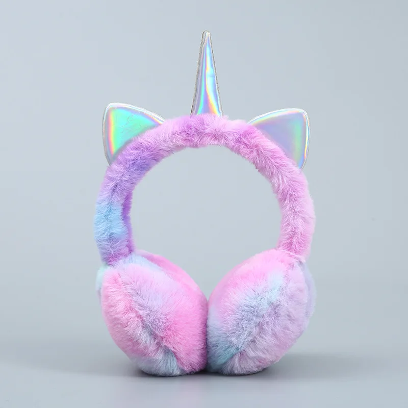 Orejeras de unicornio de Color de felpa, bolsas para las orejas plegables de lana a prueba de viento, novedad de invierno de 2024