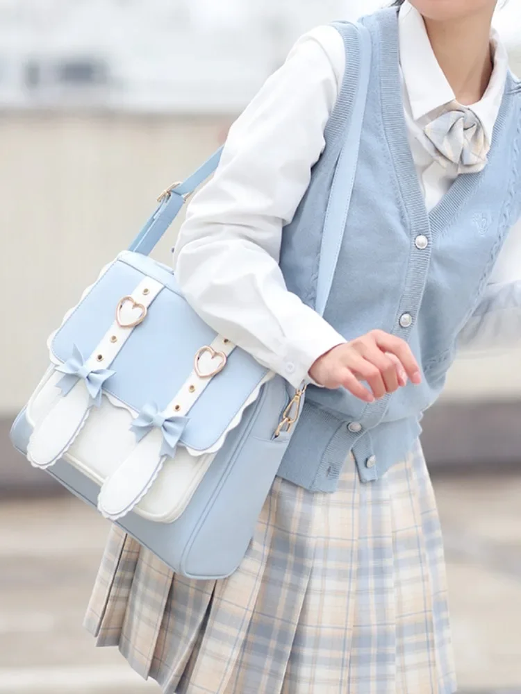 Lolita Sweet PU Backpack New Fashion Japanese Preppy School Style Cute Satchels JK Heart Uniform Crossbody Bags Teenage Girls