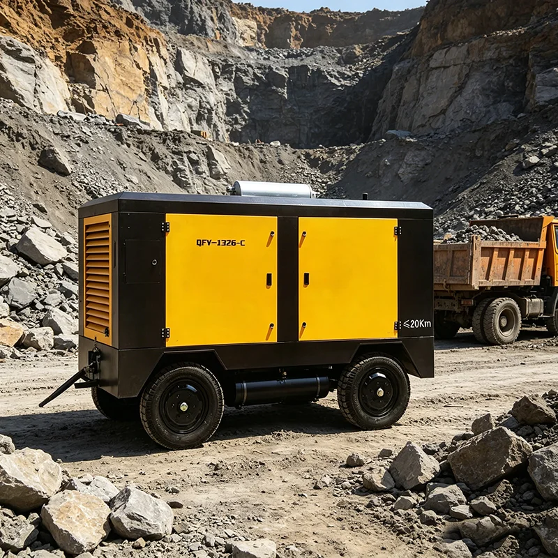 520CFM Trailer Diesel Air Compressor For Water Well Drilling And Geothermal Hole Excavation