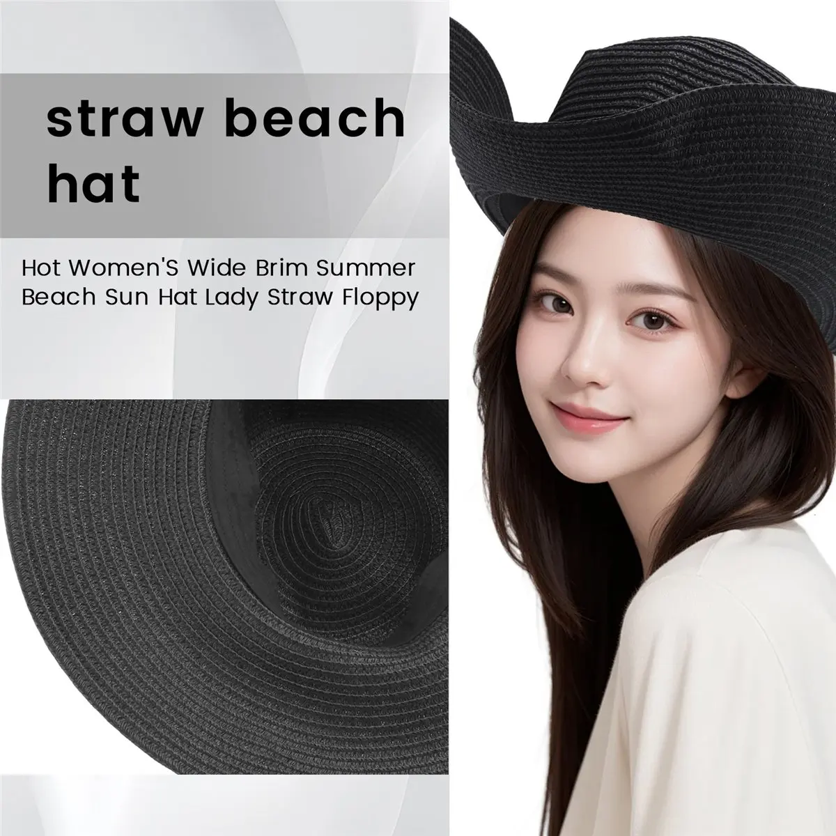 Doings Hot Women'S Wide Brim Summer Beach Sun Hat Lady Straw Floppy(Black)