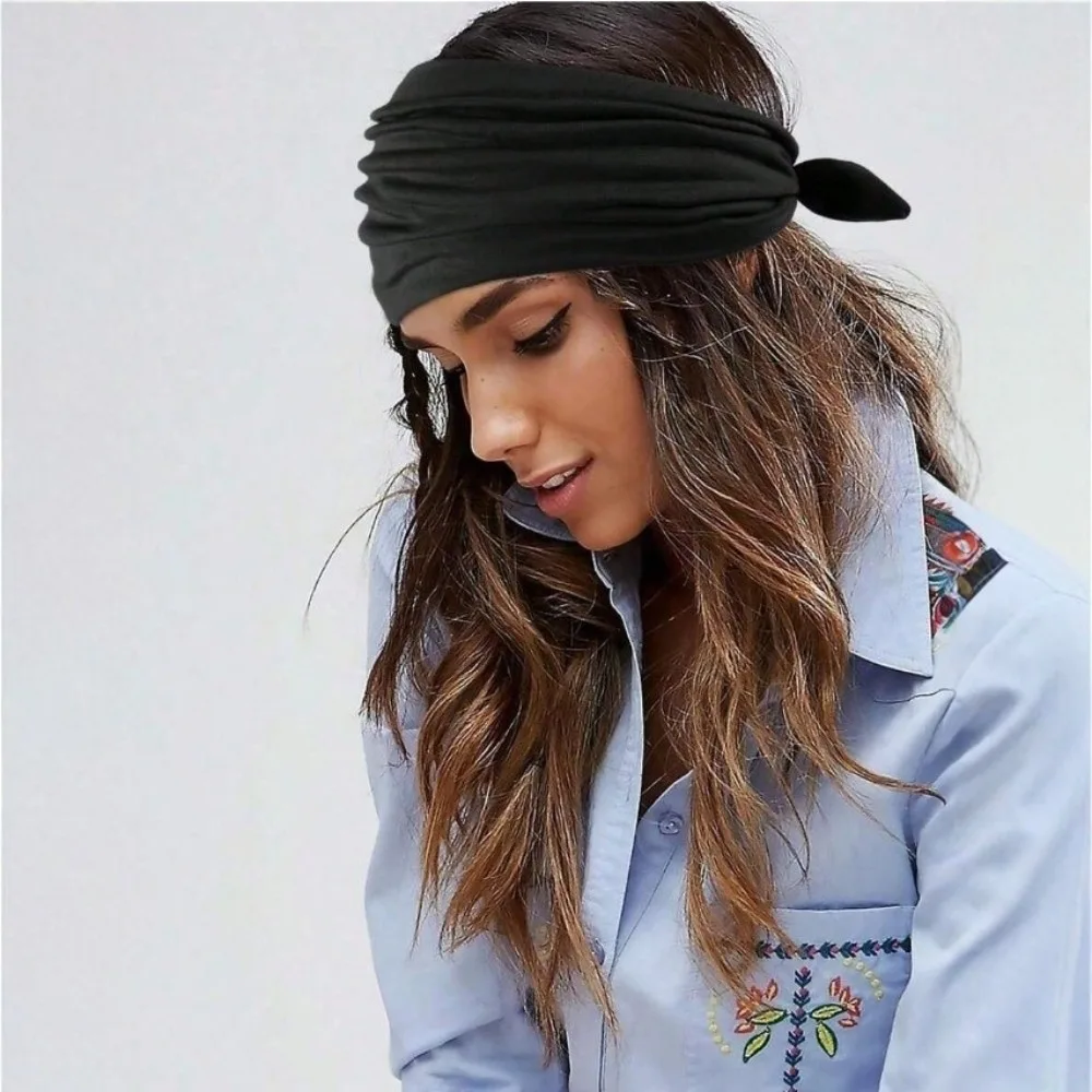 3pcs Minimalist Non-Slip Bow Knot Hairband Rabbit Ear Solid Color Headband Sweat Wicking Soft Elastic Head Scarf Sports
