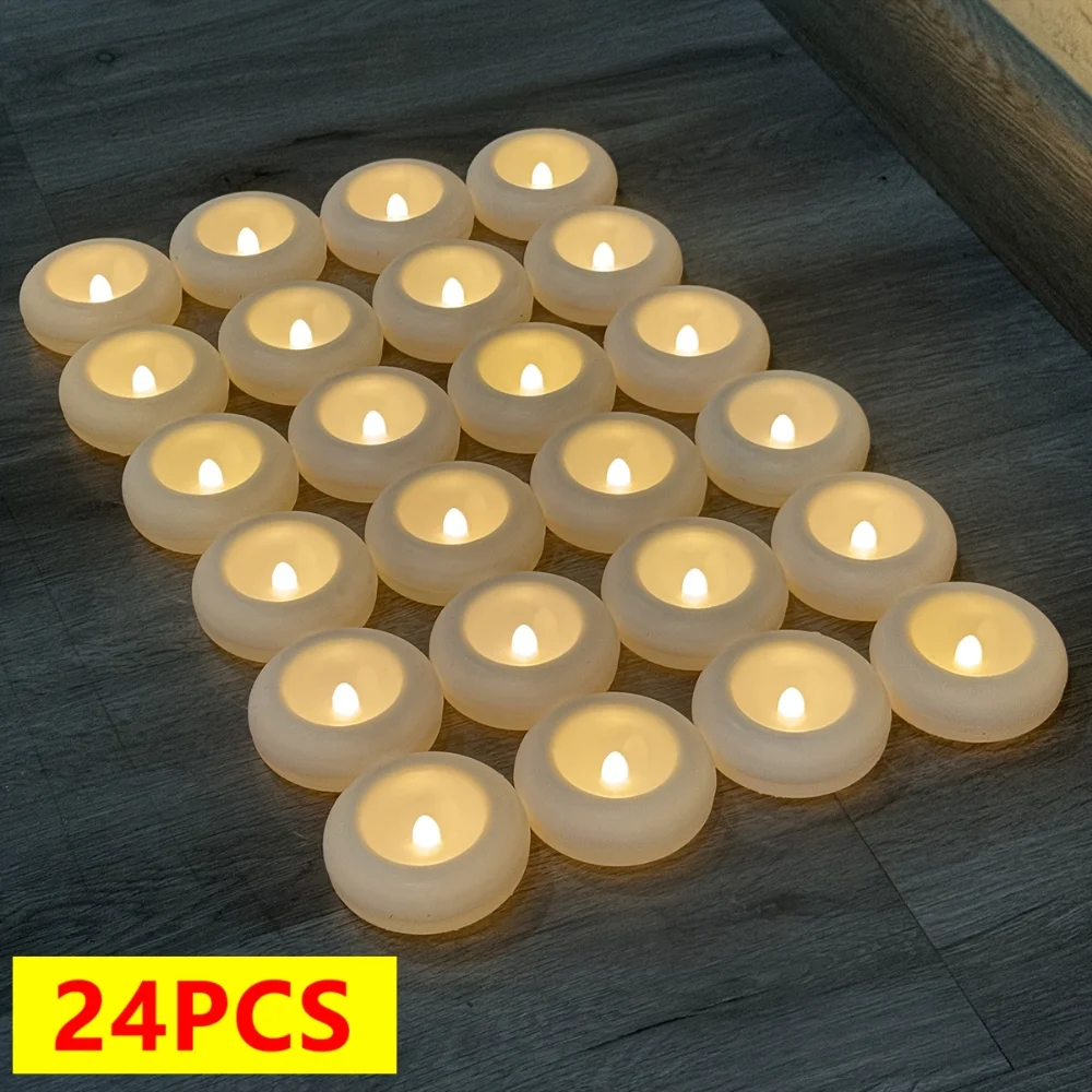 16/24Pc Waterproof Flameless Tea Light Candle Float Electric Candle Wedding Valentine Decoration Romantic Confession LED Candles