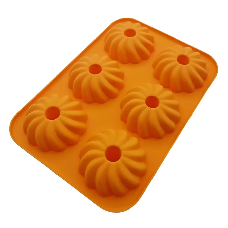 Hot Selling 6 Hole Swirl Flower Shape Silicone Cake Mold Mousse Pudding Handmade Soap Chocolate Ice Tray Mold Jelly Baking Tools