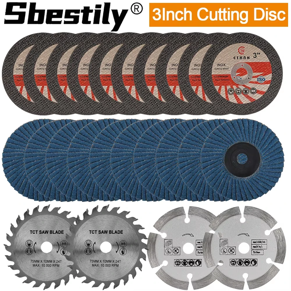 

24pcs 3inch 75mm Cutting Disc Grinding Disc Woodworking Saw Blade Flap Discs Rotary Tool Angle Grinder Cutting Blade Accessories