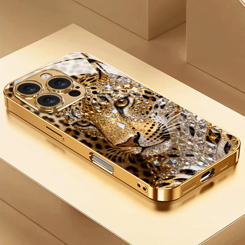 

A tiger head patterned glass phone case suitable for iPhone 17 16 15 14 13 12 11 Pro/Max/Plus shockproof back cover
