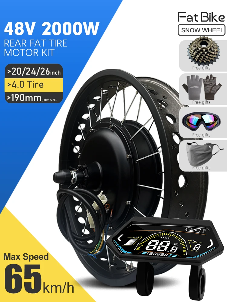 AliExpress KUNTENG E-BIKE Electric Fat Bike Kit 48V 2000W 4.0 Tyre 20/24/26inch Rear Dropout 190mm Brushless Hub Motor Wheel For Snow Ebike Conversion Kit