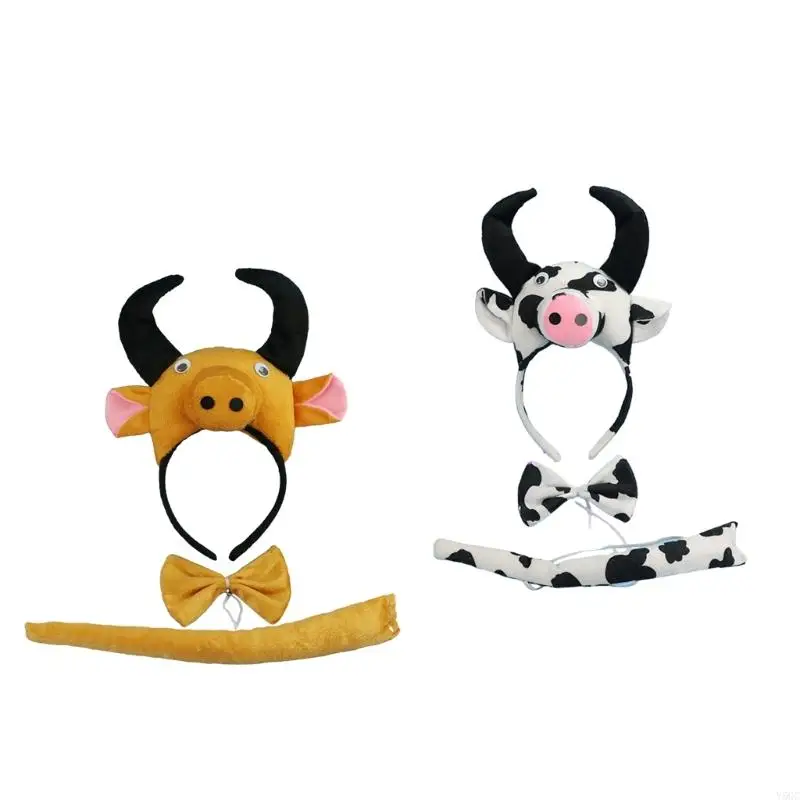 

Y5GC Cow Headband Bowtie and Tail Halloween Costume Accessory Set, Size for Kids and Adult Costumes Dress Up